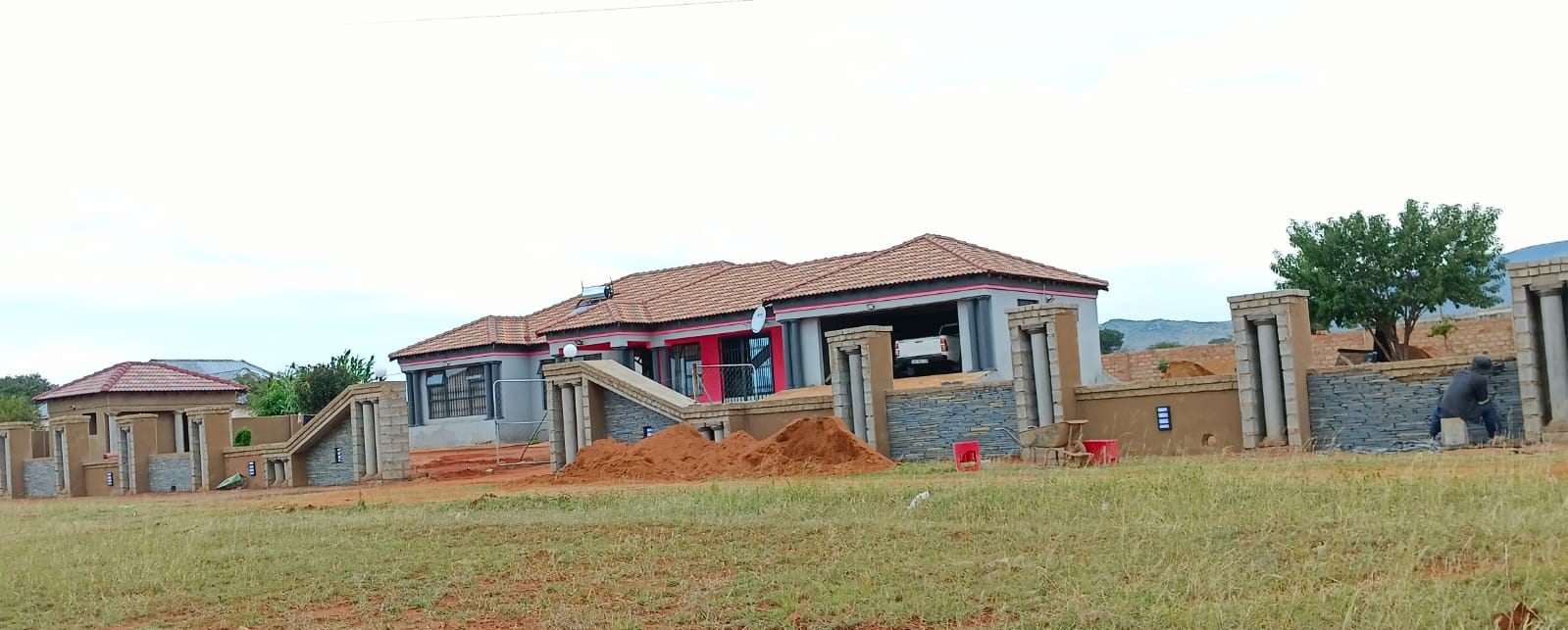 Boundary walls being clad around a new home